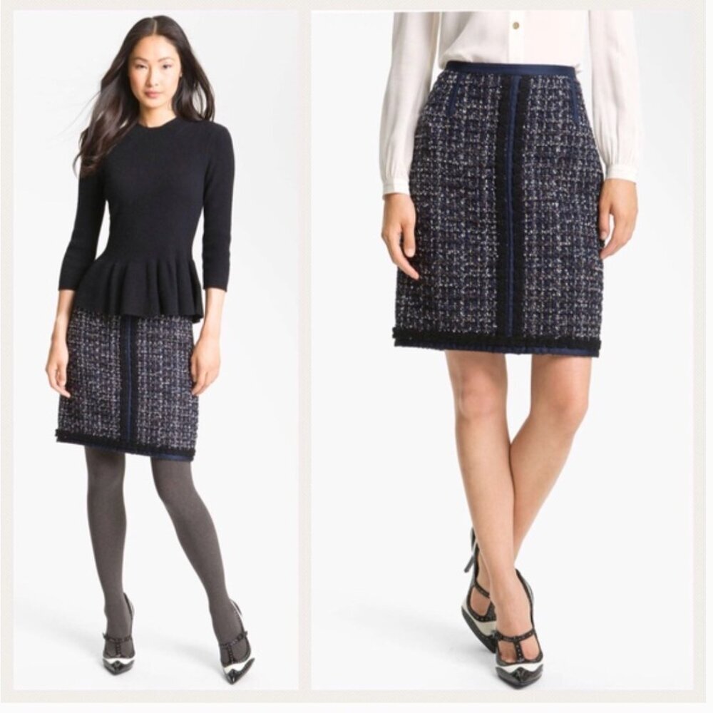 Tory Burch Annabelle Navy Tweed Skirt Size 8 - Picture 14 of 15